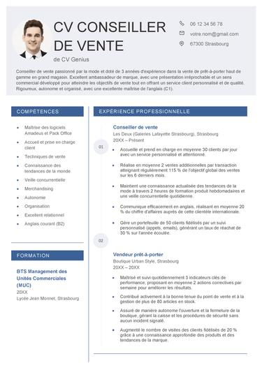 un exemple d'un CV Conseiller de vente