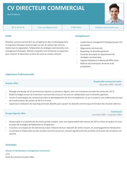 exemple d'un CV pour directeur commercial avec quelques années d'expérience
