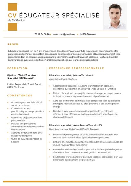 exemple d'un CV éducateur spécialisé avec quelques années d'expérience