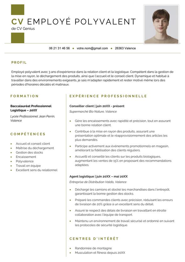 exemple d'un CV employé polyvalent avec quelques années d'expérience