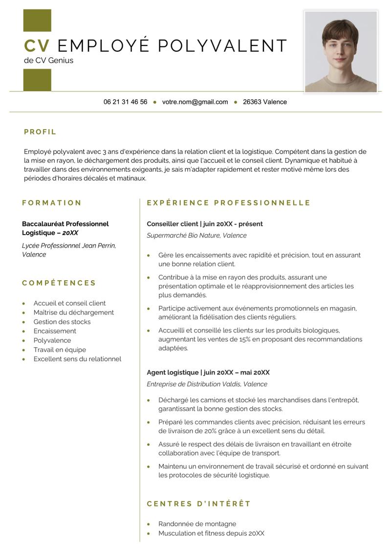 exemple d'un CV employé polyvalent avec quelques années d'expérience