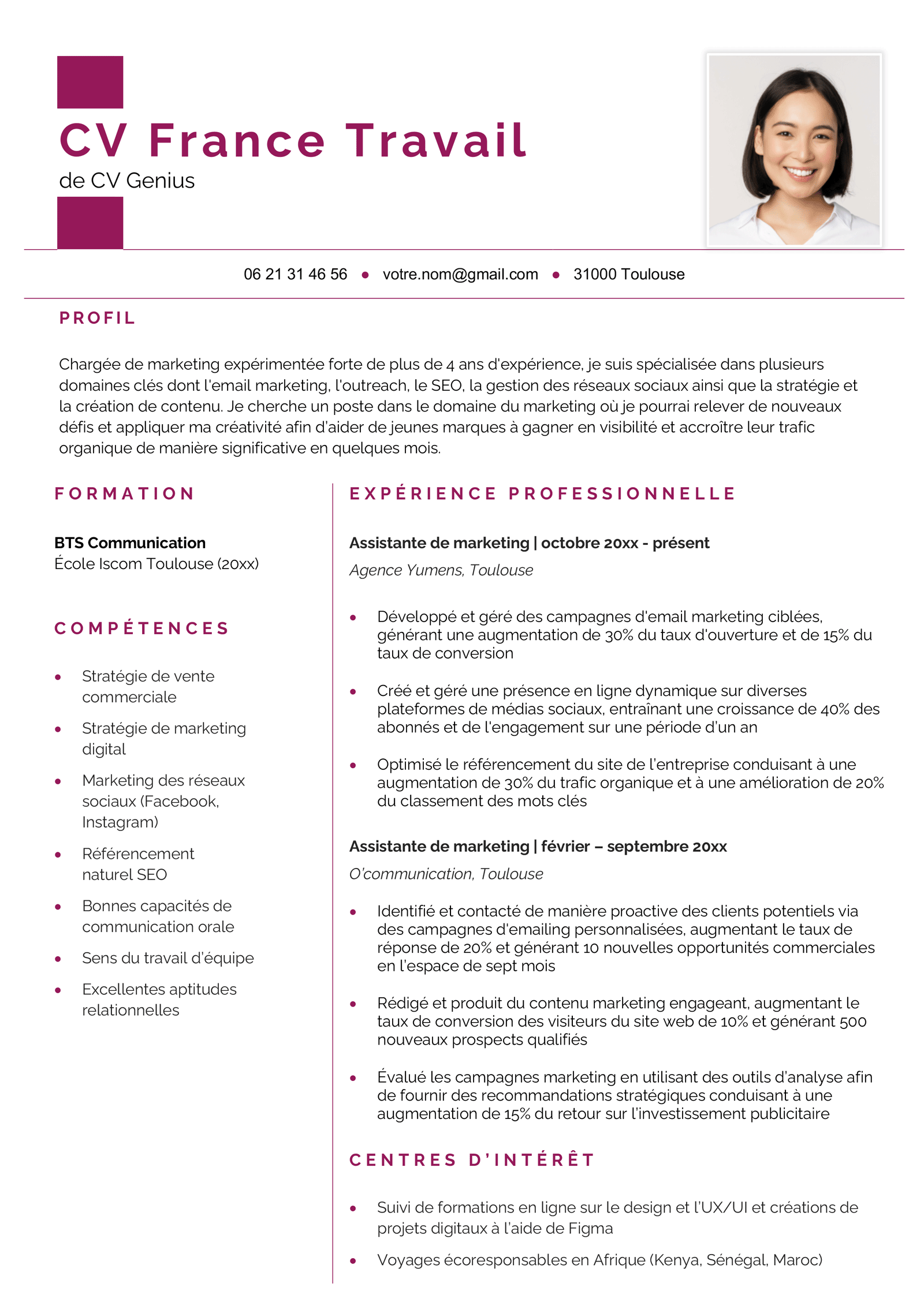 Un exemple de CV France Travail.