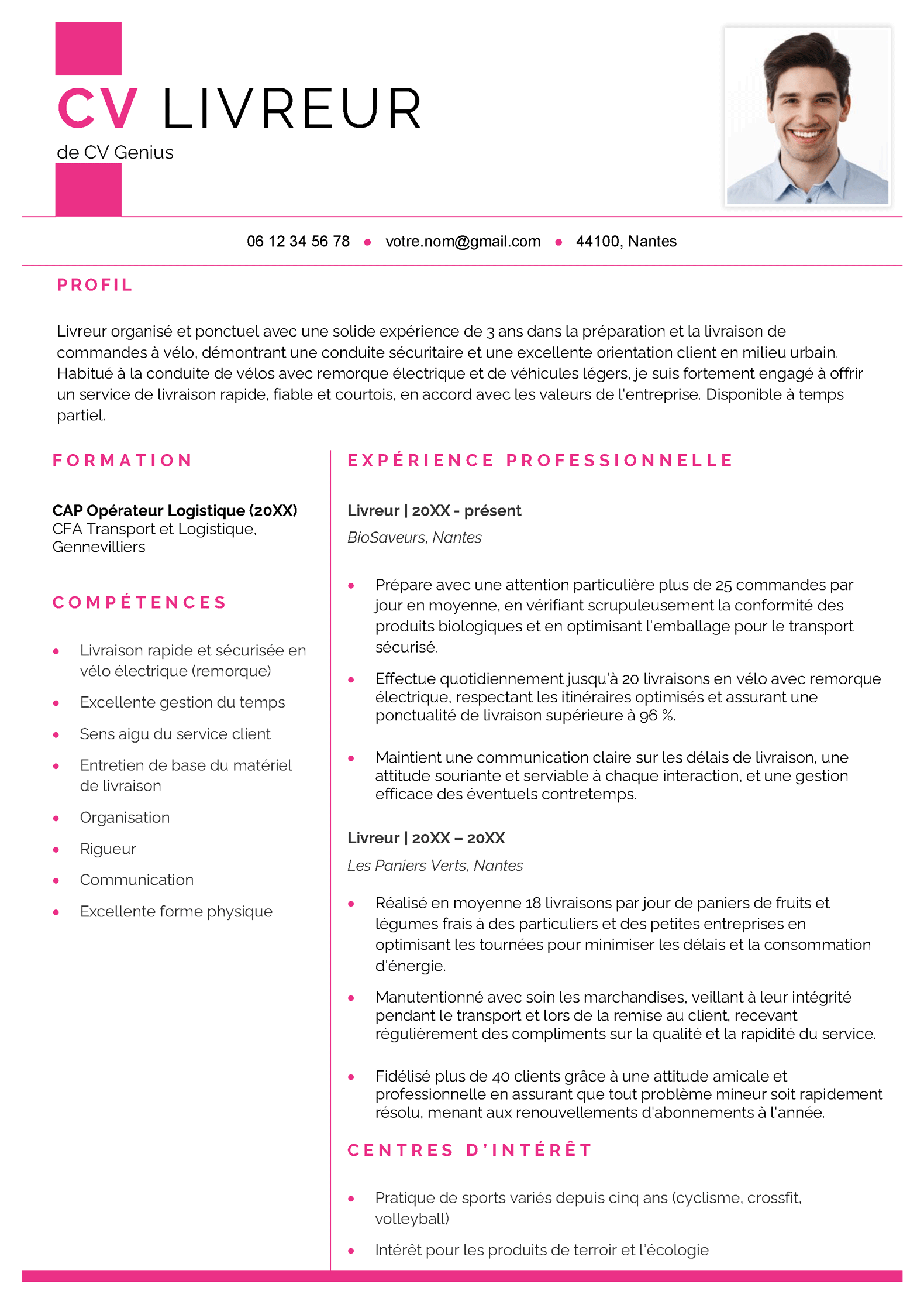 un exemple d'un CV livreur