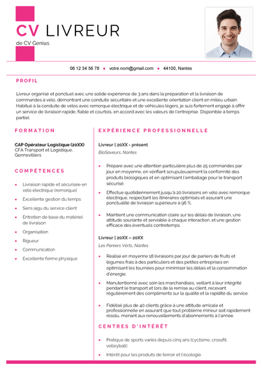 un exemple d'un CV livreur