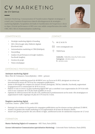 un exemple de CV marketing