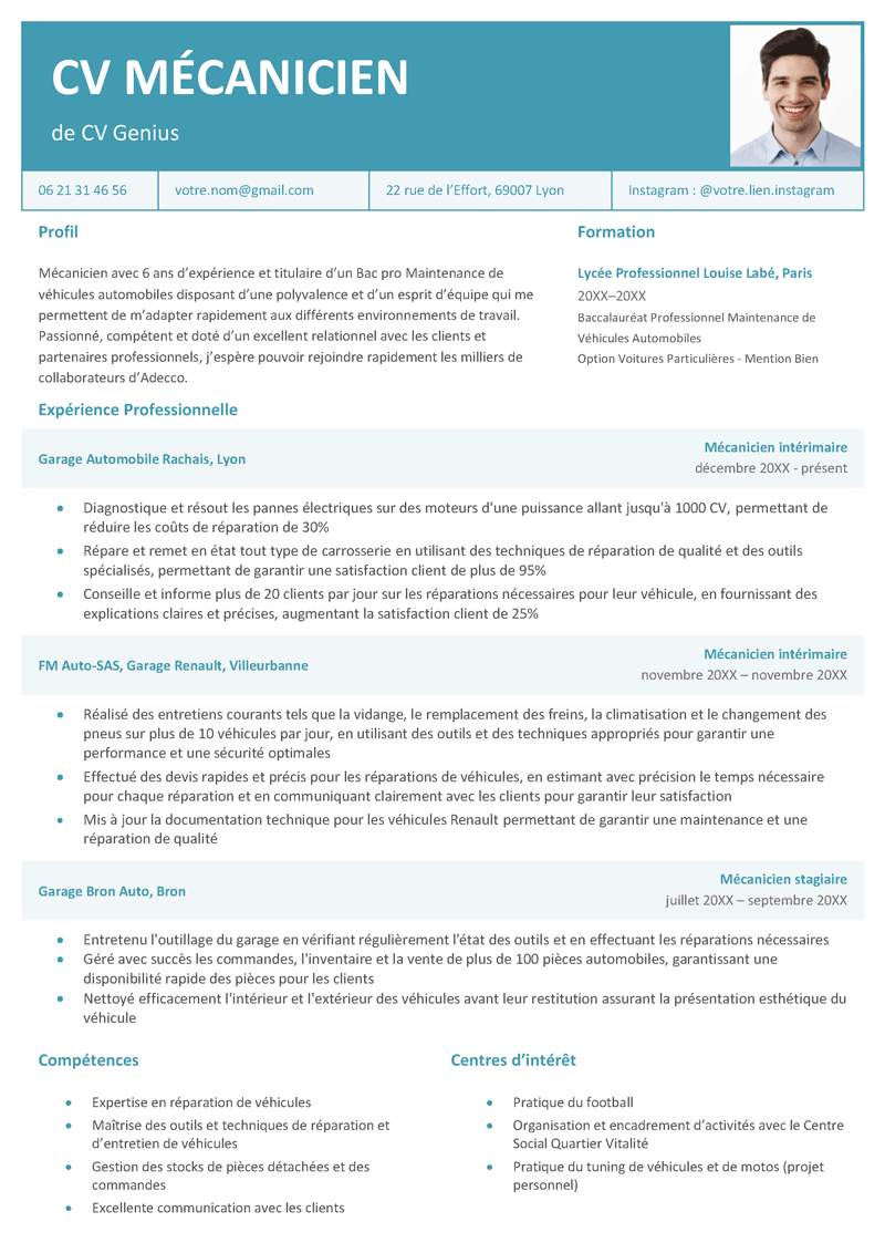 Modèle Et Exemple De Cv Mécanicien 