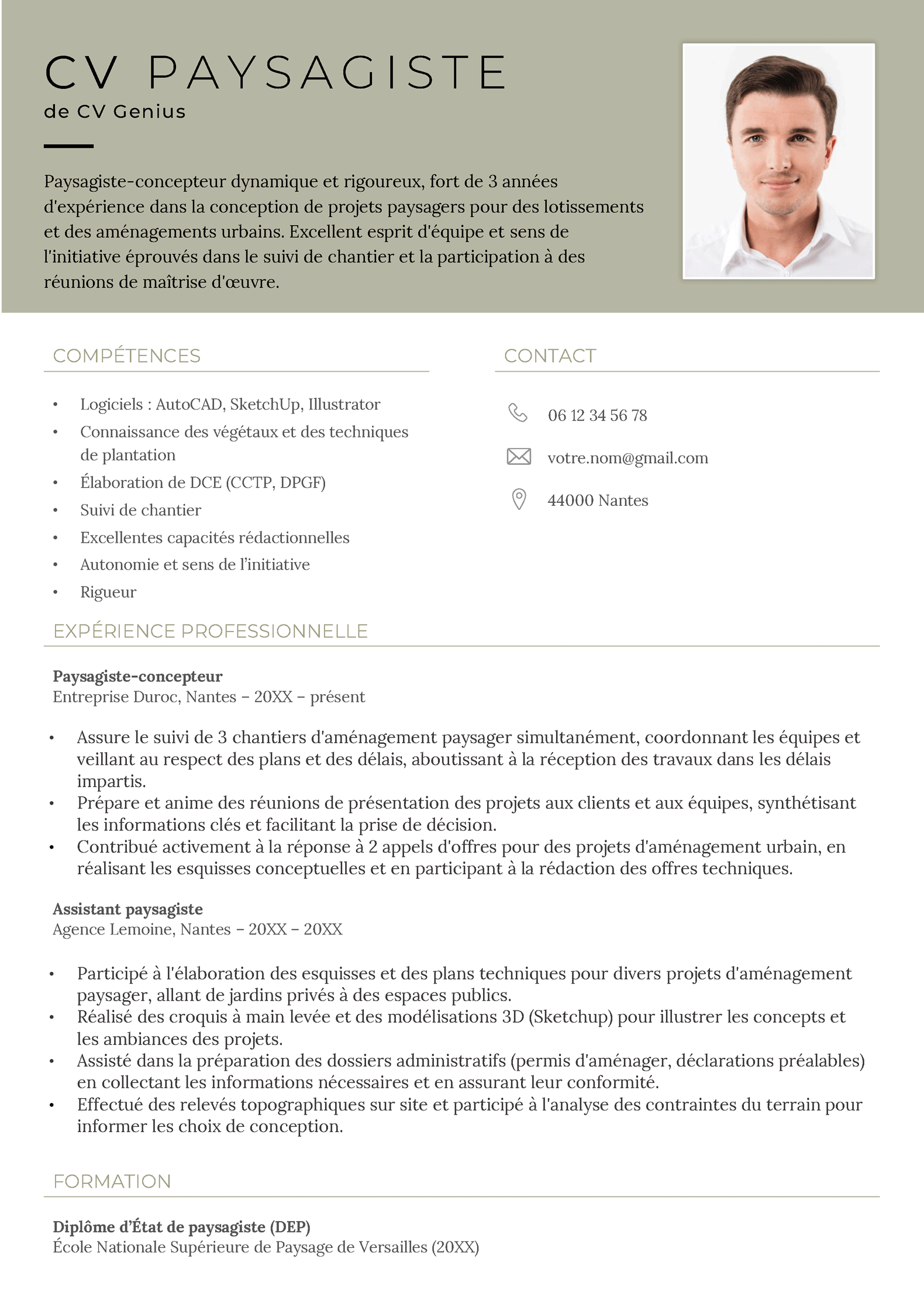 un exemple d'un CV paysagiste
