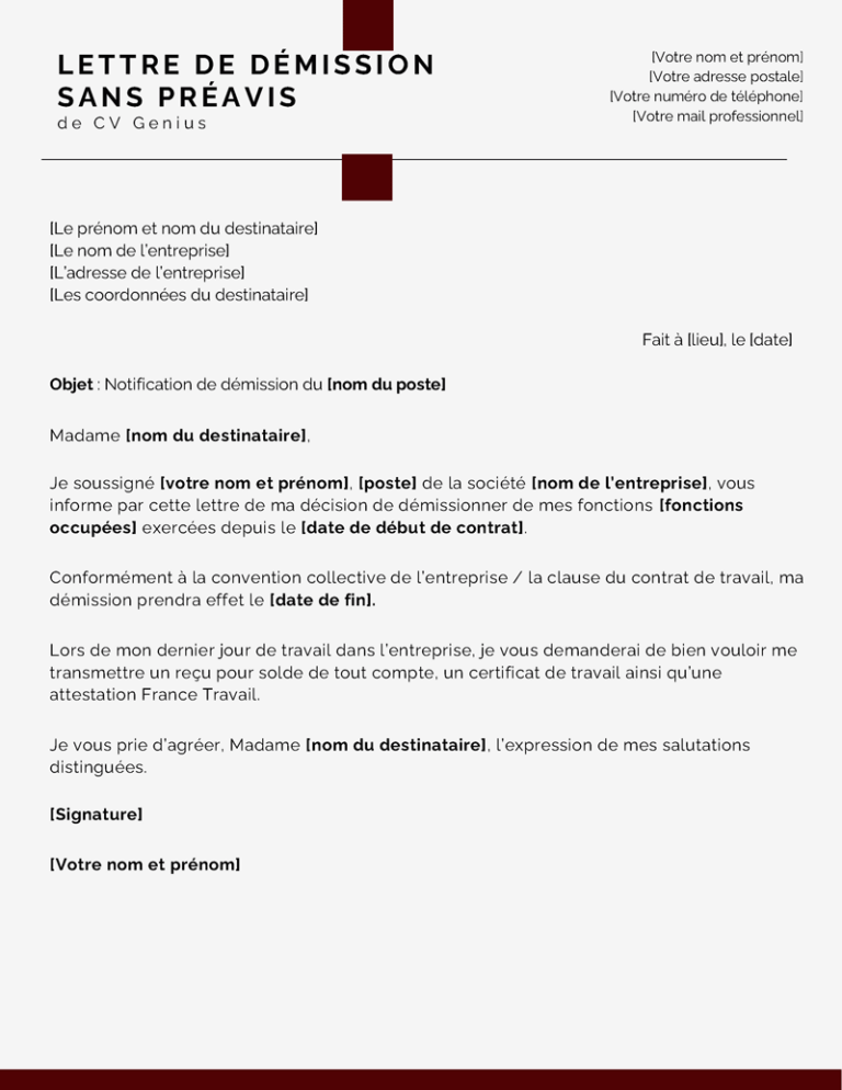 Comment crire Une Lettre De D mission Mod le Et Conseils