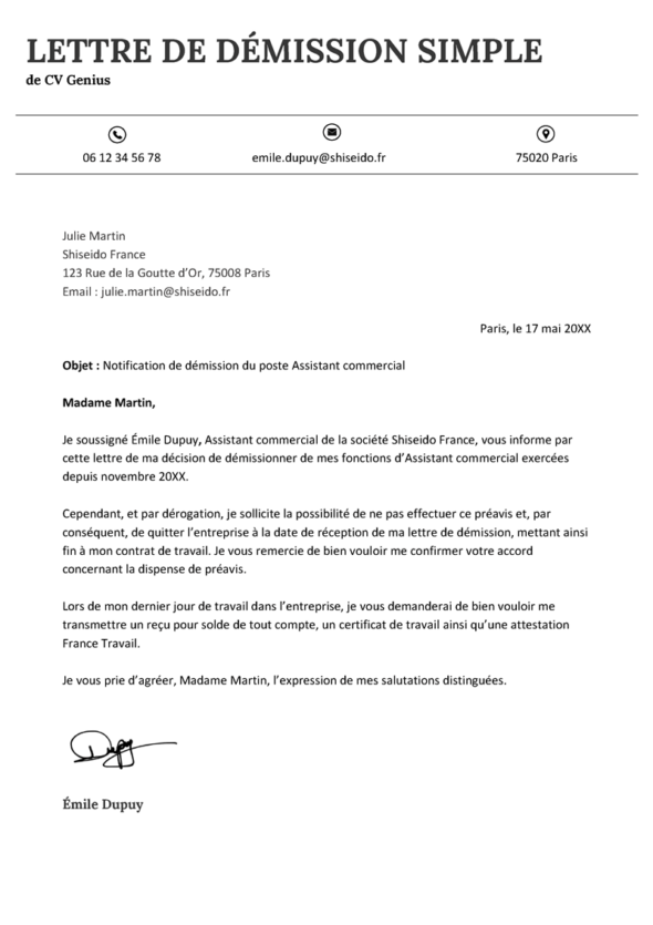 Lettre De Démission Cse