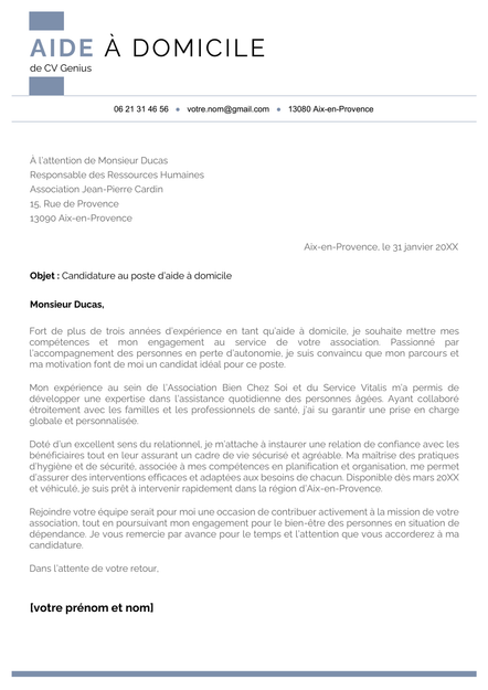 Un exemple d’une lettre de motivation aide à domicile