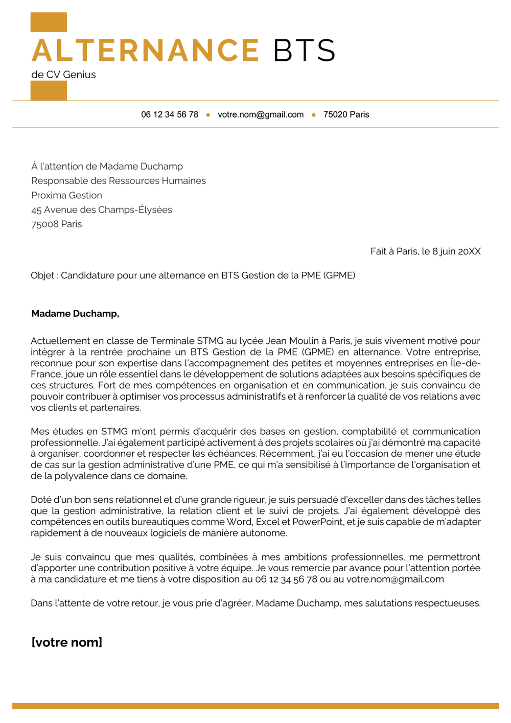 Exemple lettre de motivation alternance BTS et conseils — free download