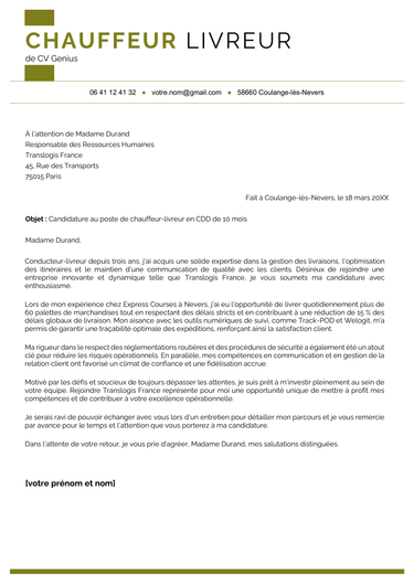 Un exemple d’une lettre de motivation chauffeur livreur