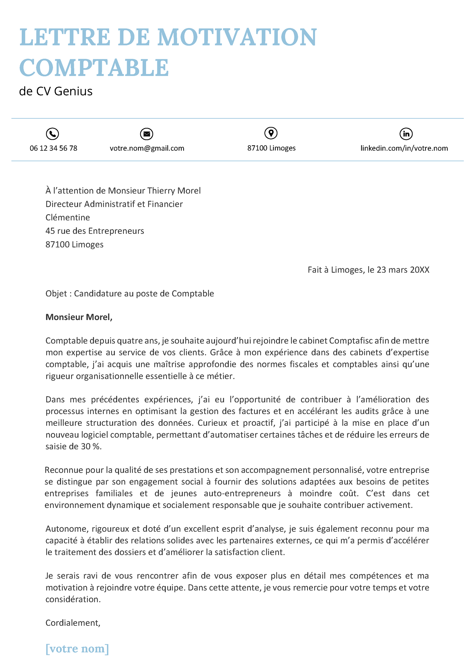 un exemple d'une lettre de motivation comptable forte et convaincante