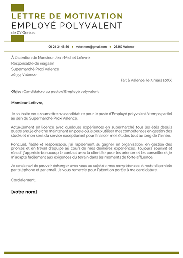 un exemple d'une lettre de motivation pour employé polyvalent simple et convaincante