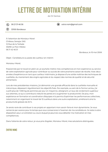 un exemple d'une lettre de motivation intérim