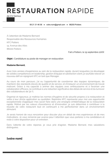 Un exemple d’une lettre de motivation en restauration rapide