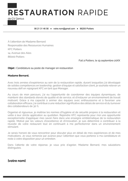 Un exemple d’une lettre de motivation en restauration rapide