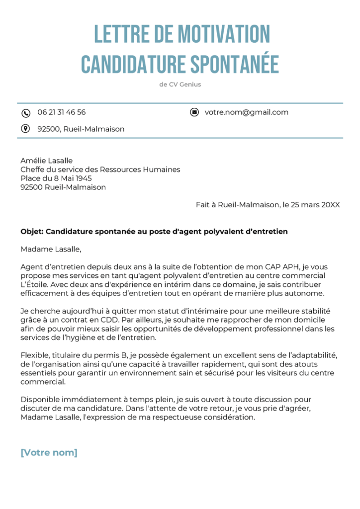 La lettre de motivation candidature spontanée – Exemples