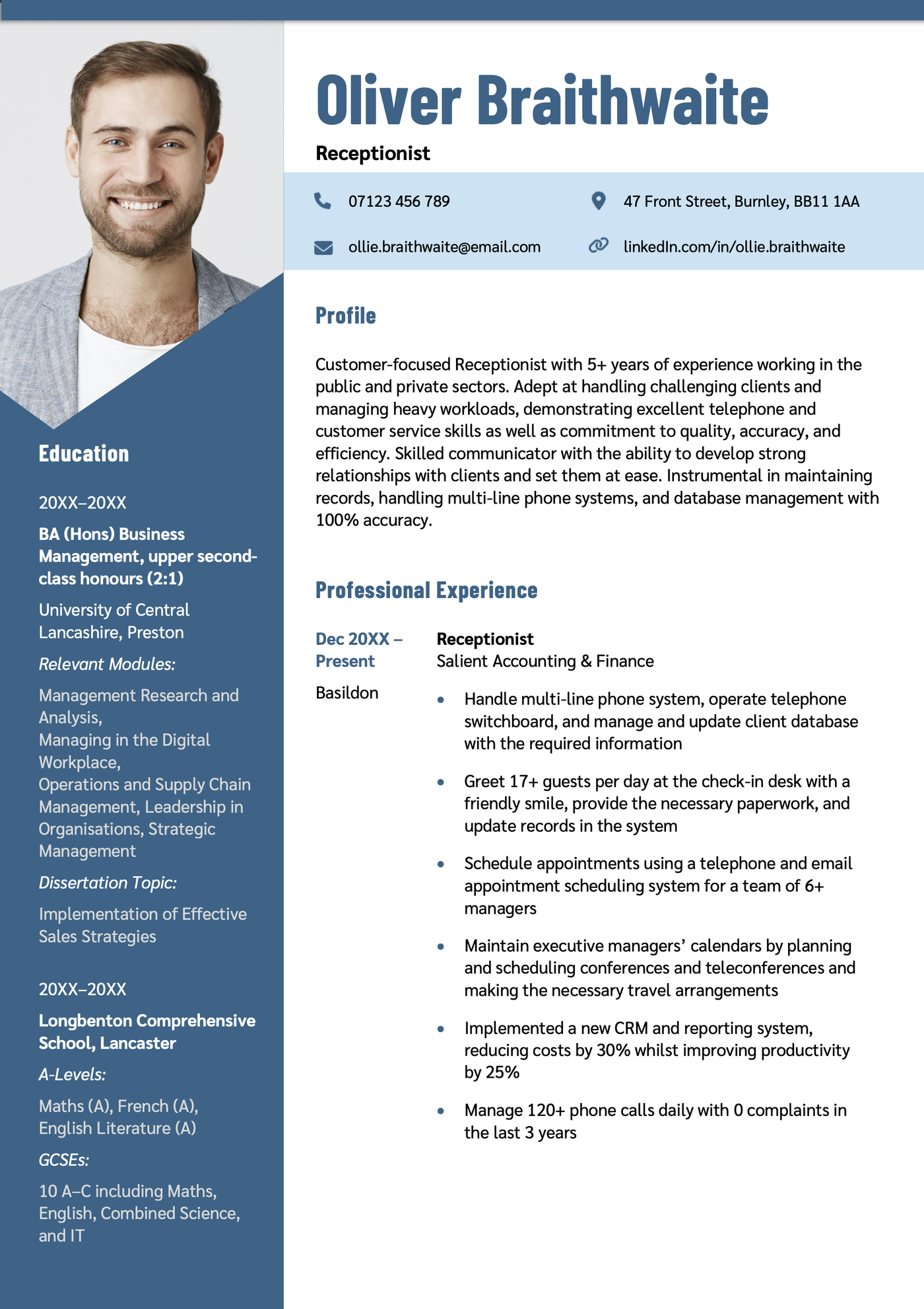 The first page of the Hebrides modern CV template.