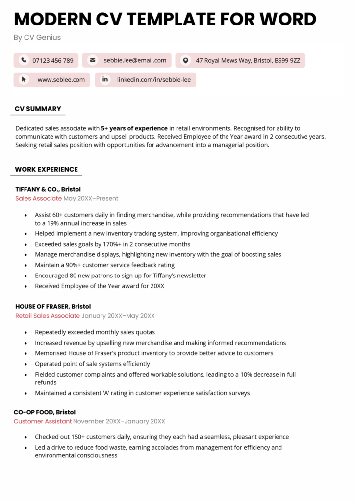 17 Free Downloadable CV Templates For Microsoft Word
