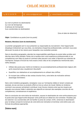 Le modèle lettre de motivation LibreOffice Monceau en abricot
