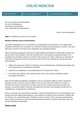 Le modèle lettre de motivation LibreOffice Monceau en bleu