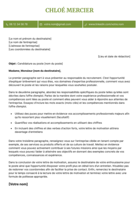 Le modèle lettre de motivation LibreOffice Monceau en kaki