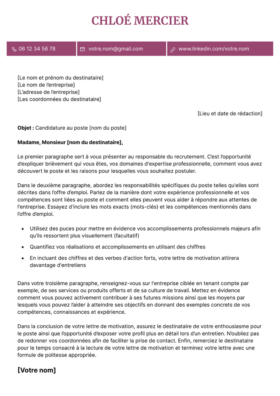Le modèle lettre de motivation LibreOffice Monceau en magenta