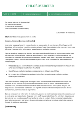Le modèle lettre de motivation LibreOffice Monceau en vert