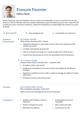 Le modèle CV LibreOffice Montmartre en bleu