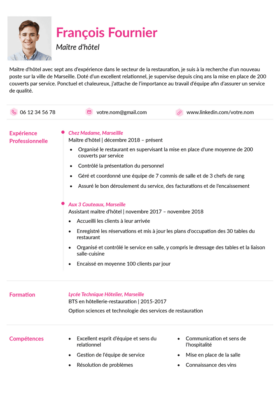 Le modèle CV LibreOffice Montmartre en fuschia