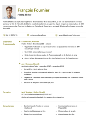 Le modèle CV LibreOffice Montmartre en kaki