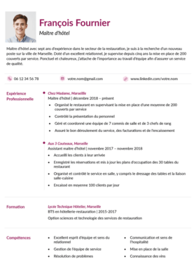 Le modèle CV LibreOffice Montmartre en magenta
