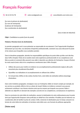 Le modèle lettre de motivation LibreOffice Montmartre en fuschia