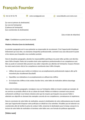 Le modèle lettre de motivation LibreOffice Montmartre en kaki