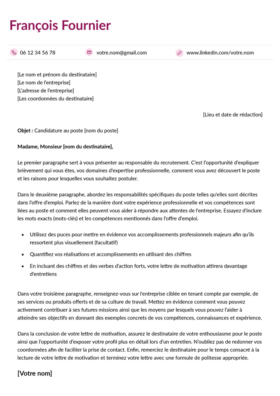 Le modèle lettre de motivation LibreOffice Montmartre en magenta
