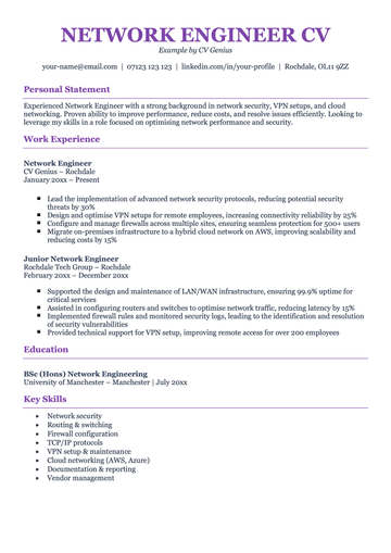 A network engineer CV example.