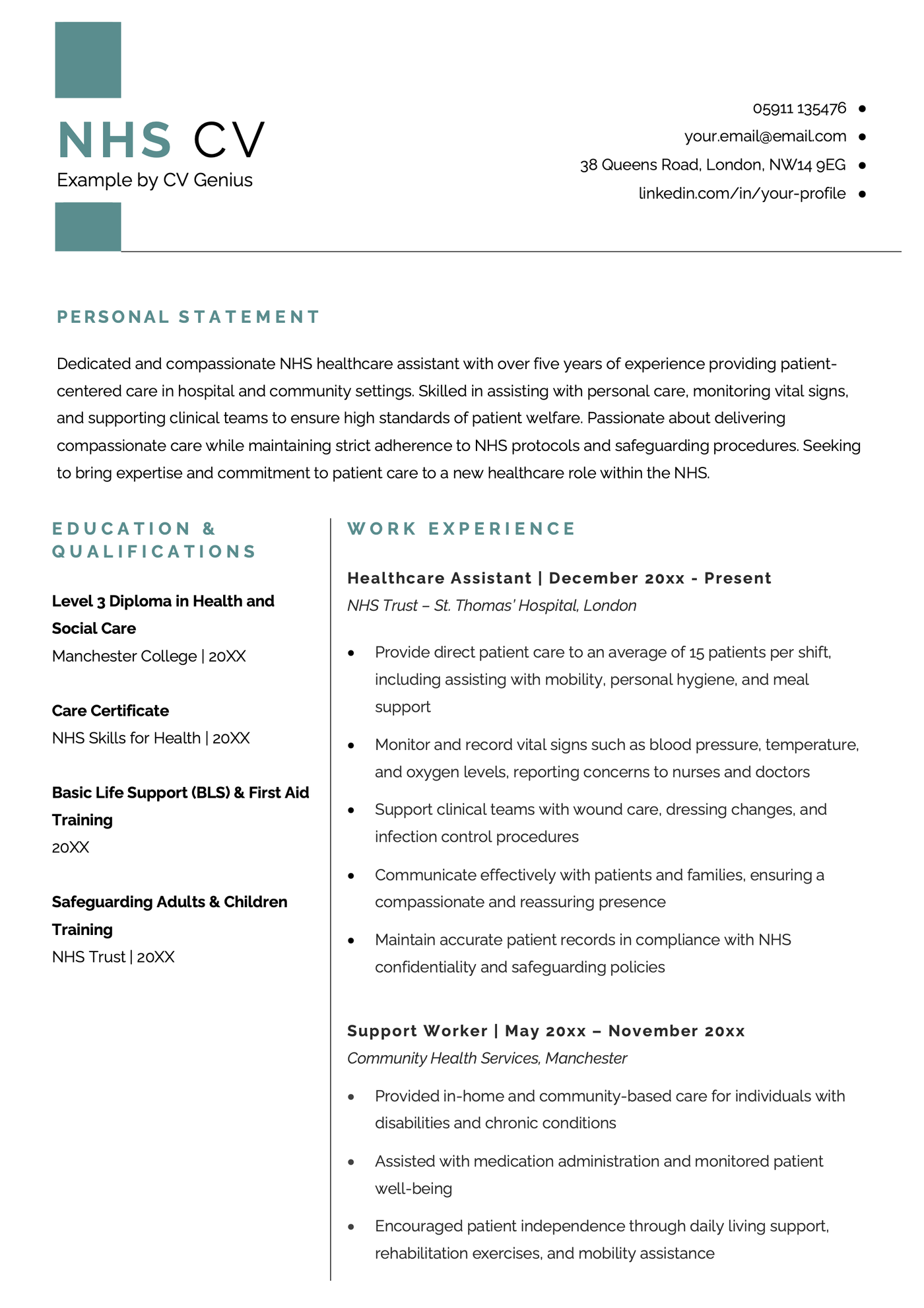 An NHS CV sample.