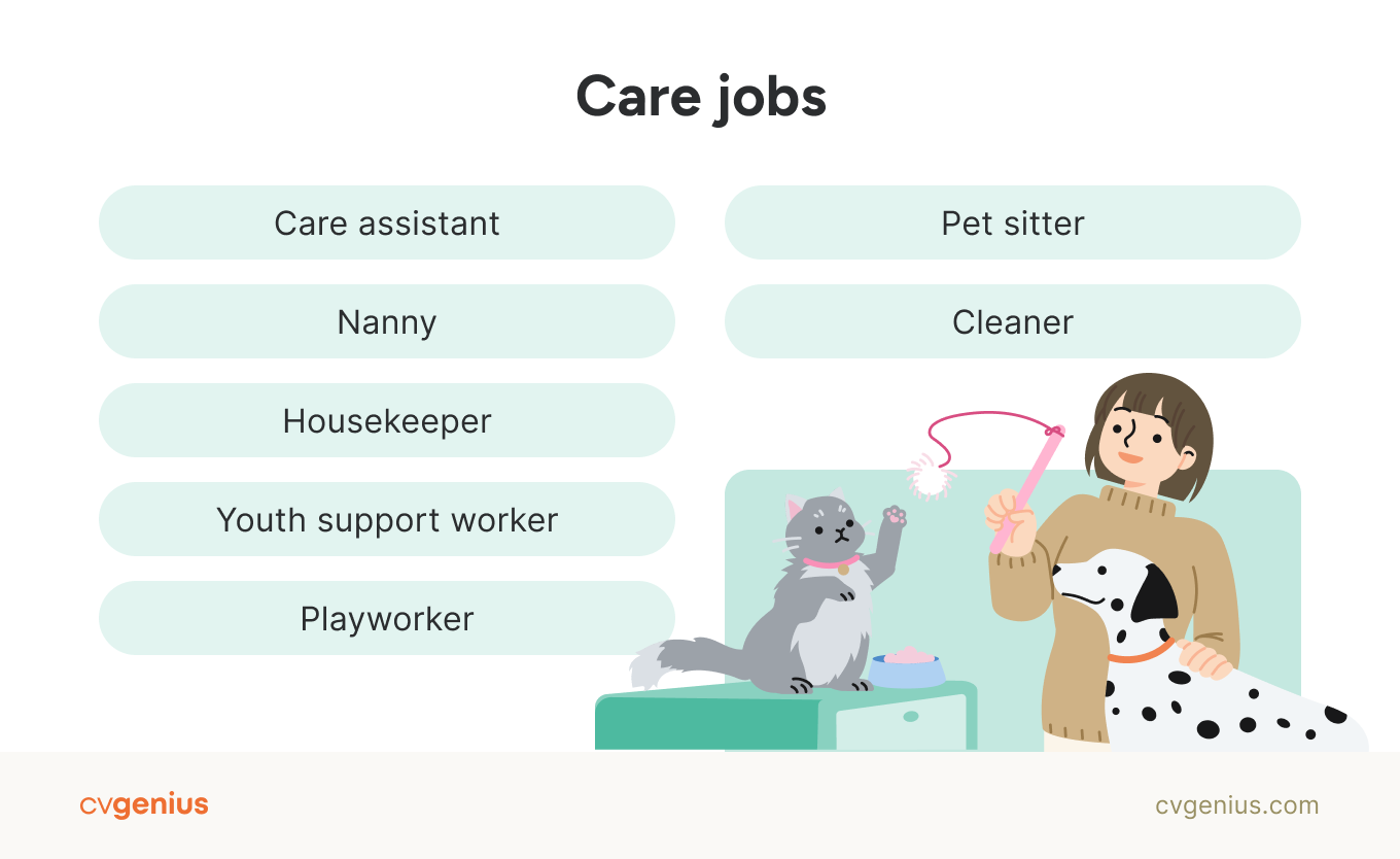 A list of health, social, and animal care jobs that don't always require a CV.