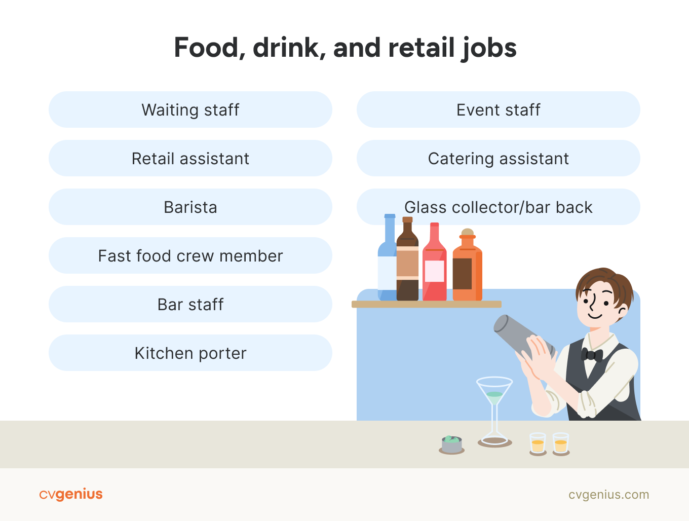 A list of food, drink, and retail jobs that don't always require a CV.