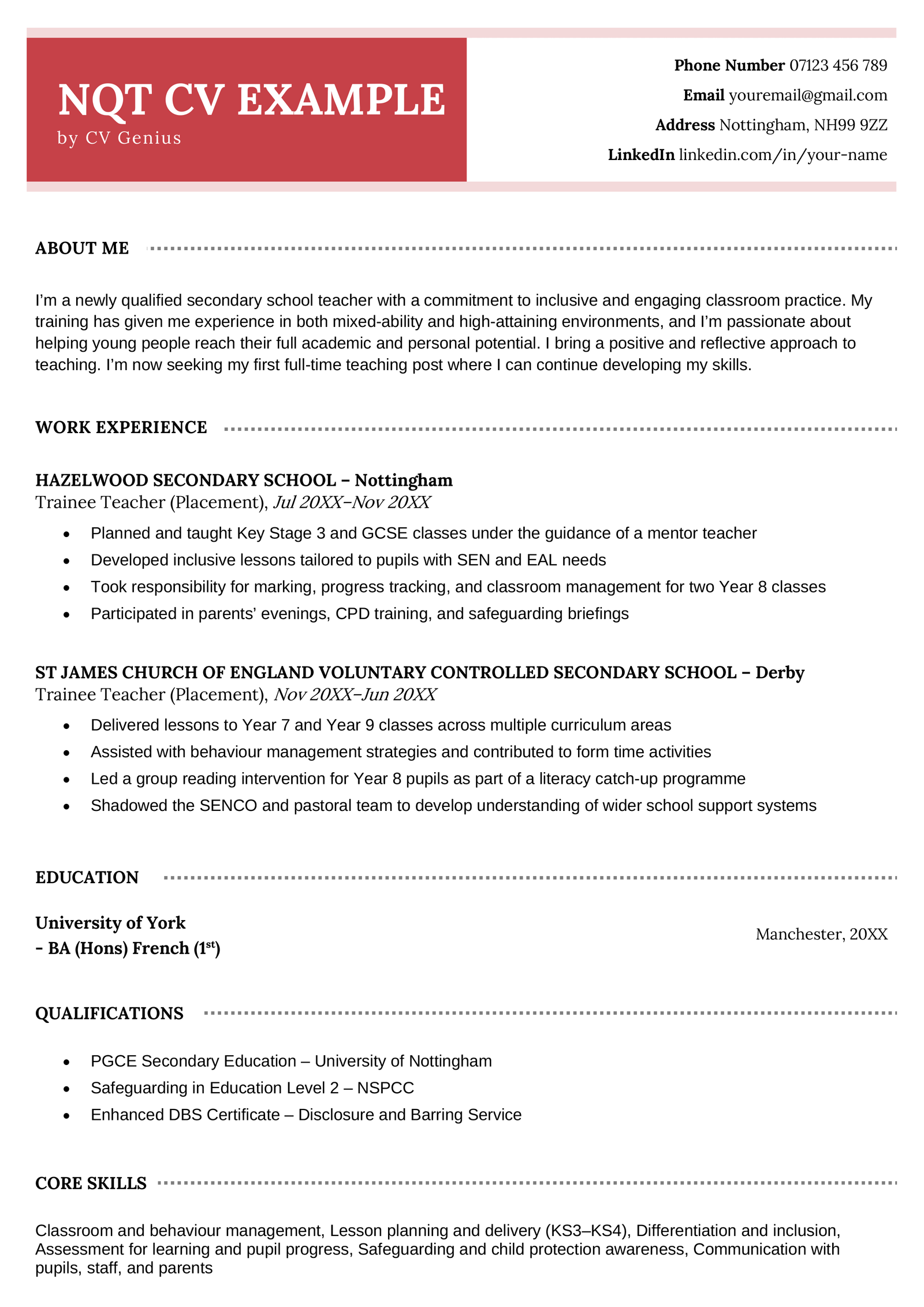 An NTQ CV example.