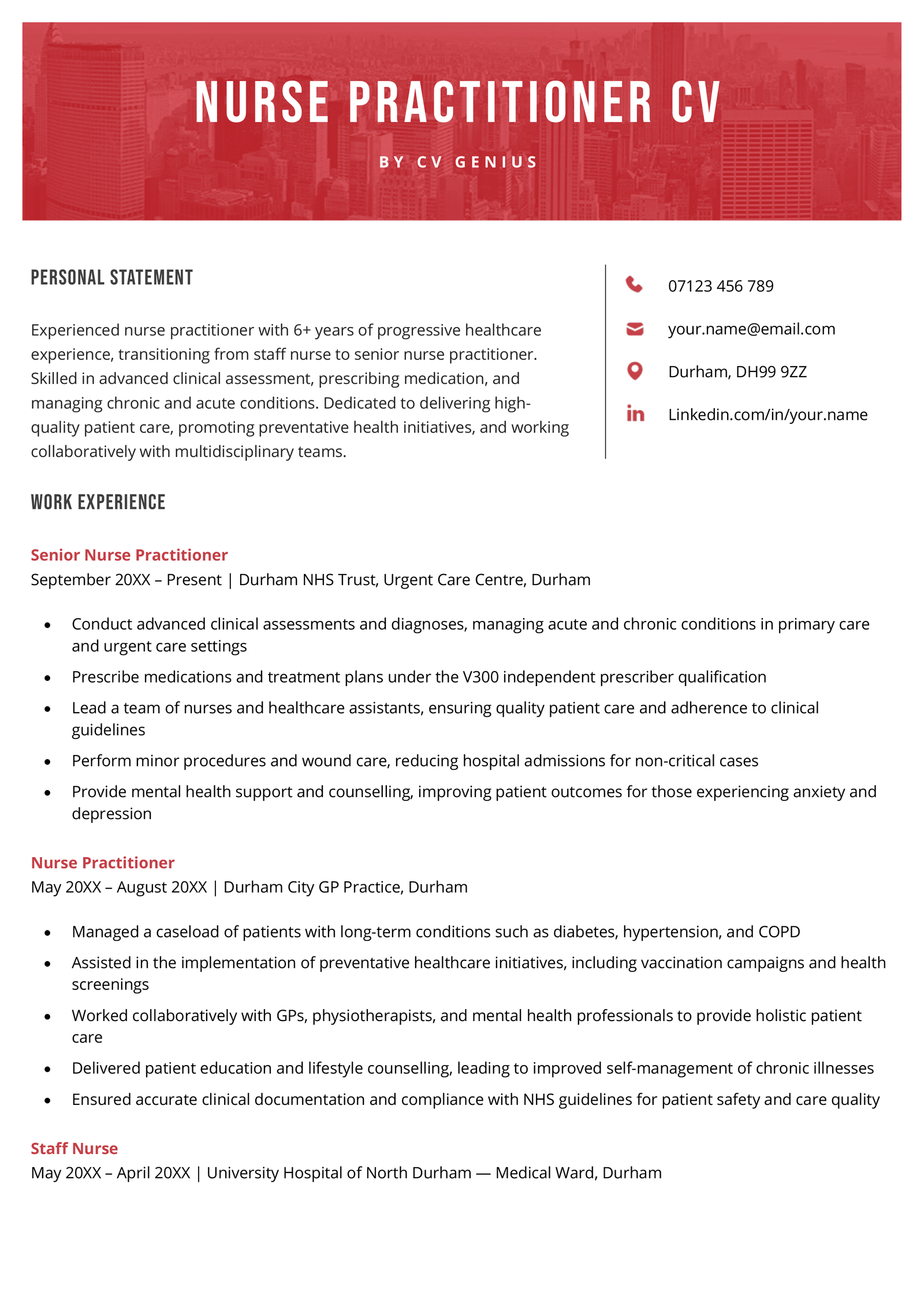 A nurse practitioner CV example.