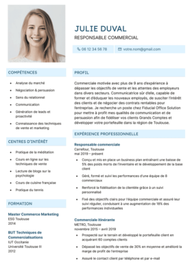 Le modèle CV LibreOffice Odéon en bleu