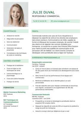 Le modèle CV LibreOffice Odéon en menthe