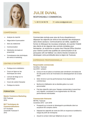 Le modèle CV LibreOffice Odéon en moutarde