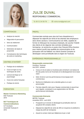 Le modèle CV LibreOffice Odéon en vert