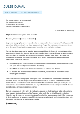 Le modèle lettre de motivation LibreOffice Odéon en bleu