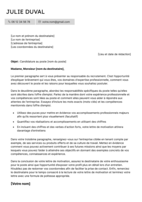 Le modèle lettre de motivation LibreOffice Odéon en graphite