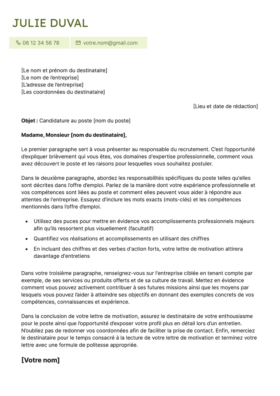 Le modèle lettre de motivation LibreOffice Odéon en vert