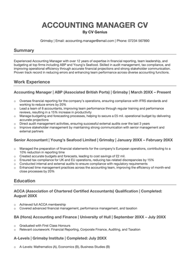 Accounting Manager CV - Example & Tips